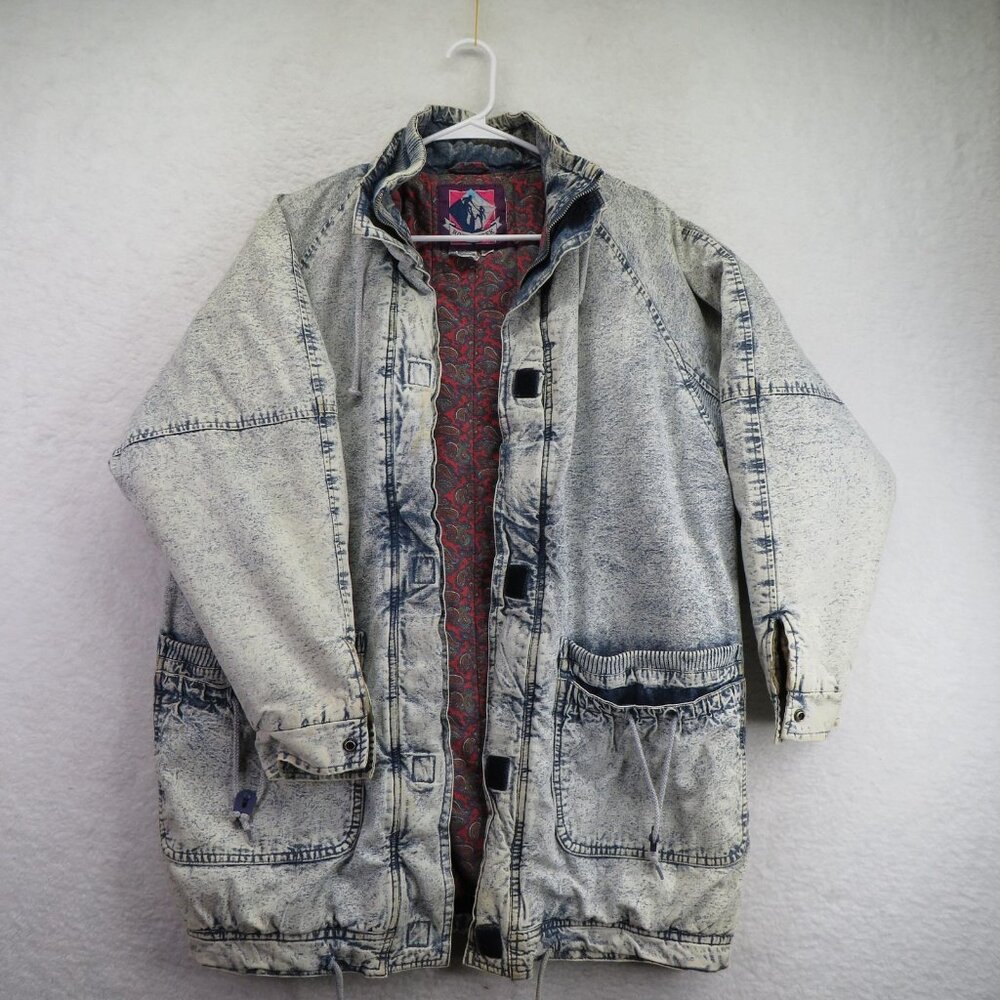 Rock Creek Jacket‎ Womens Large Light Blue Acid Wash Denim Paisley Lined Quilted